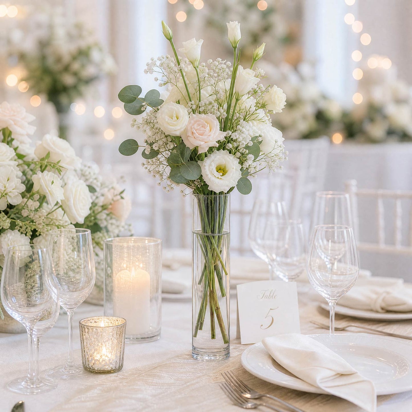 6 Pack Clear Cylinder Glass Vases - 12" for Floral Arrangements & Wedding Centerpieces