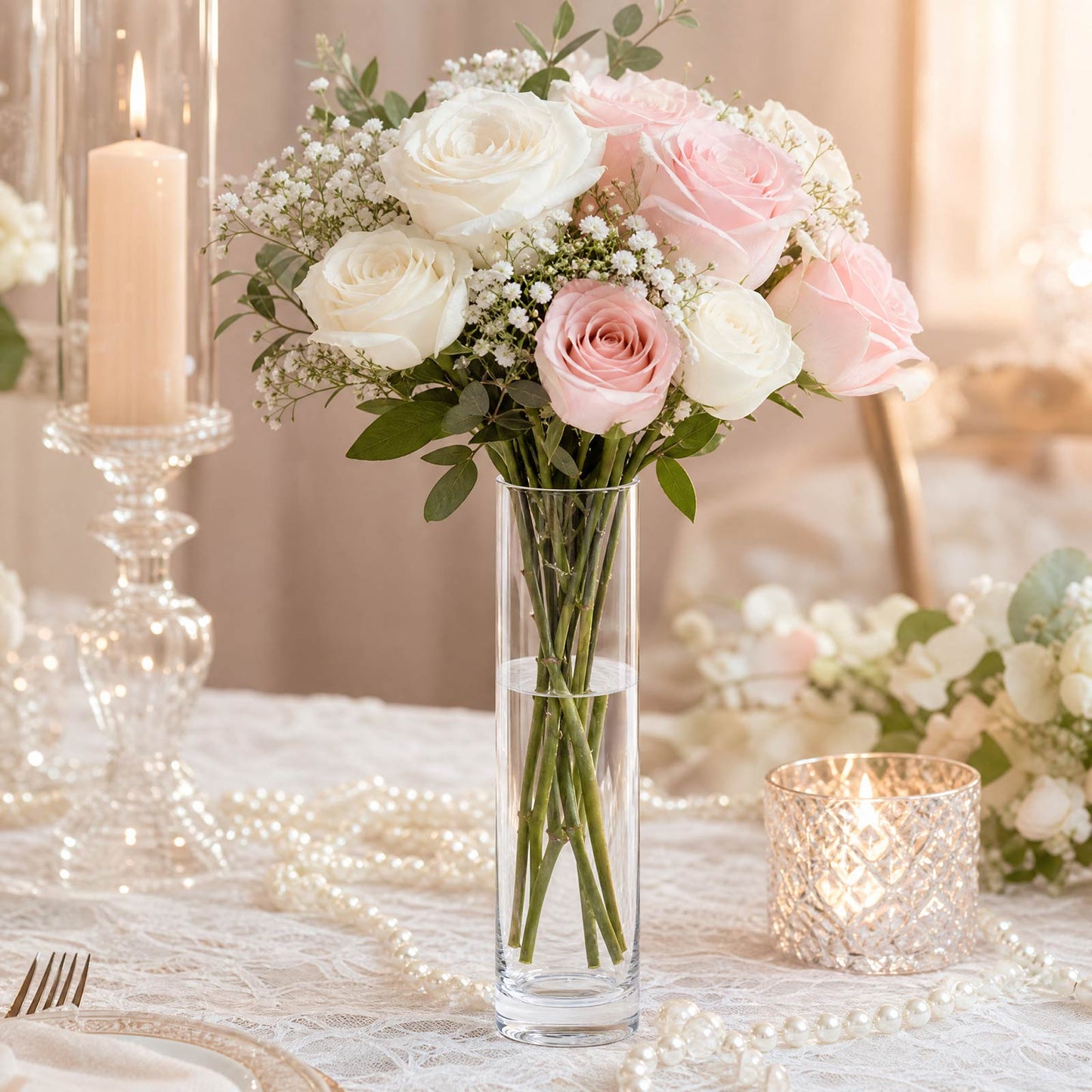 6 Pack Clear Cylinder Glass Vases - 12" for Floral Arrangements & Wedding Centerpieces