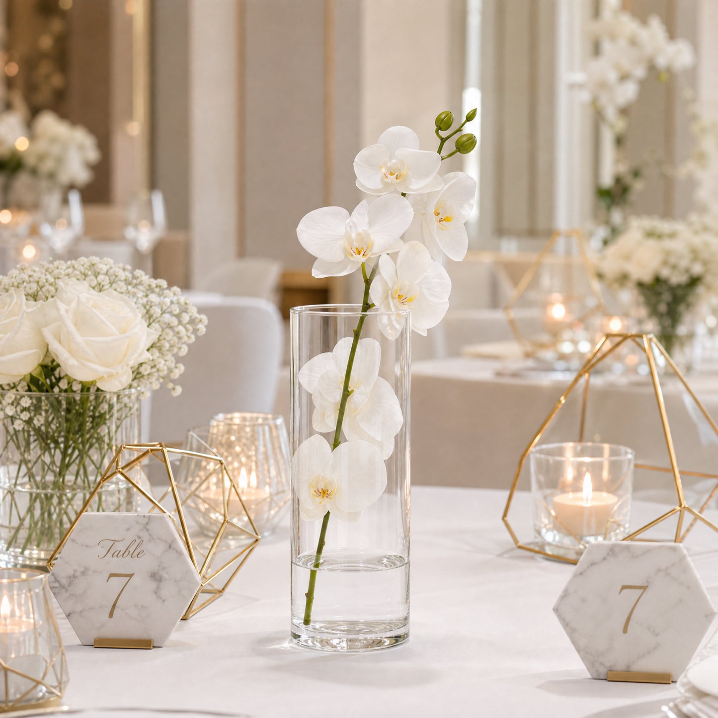 6 Pack 8" Clear Glass Cylinder Vases for Floral Arrangements, Pillar Candles & Table Centerpieces