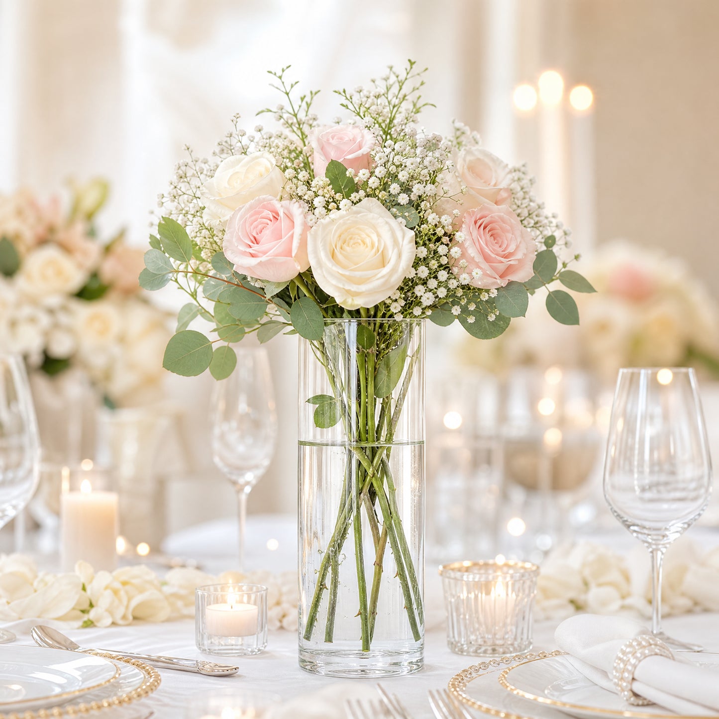 6 Pack 9" Clear Glass Cylinder Vases – Hurricane Style Glass Vases for Floral Arrangements & Event C