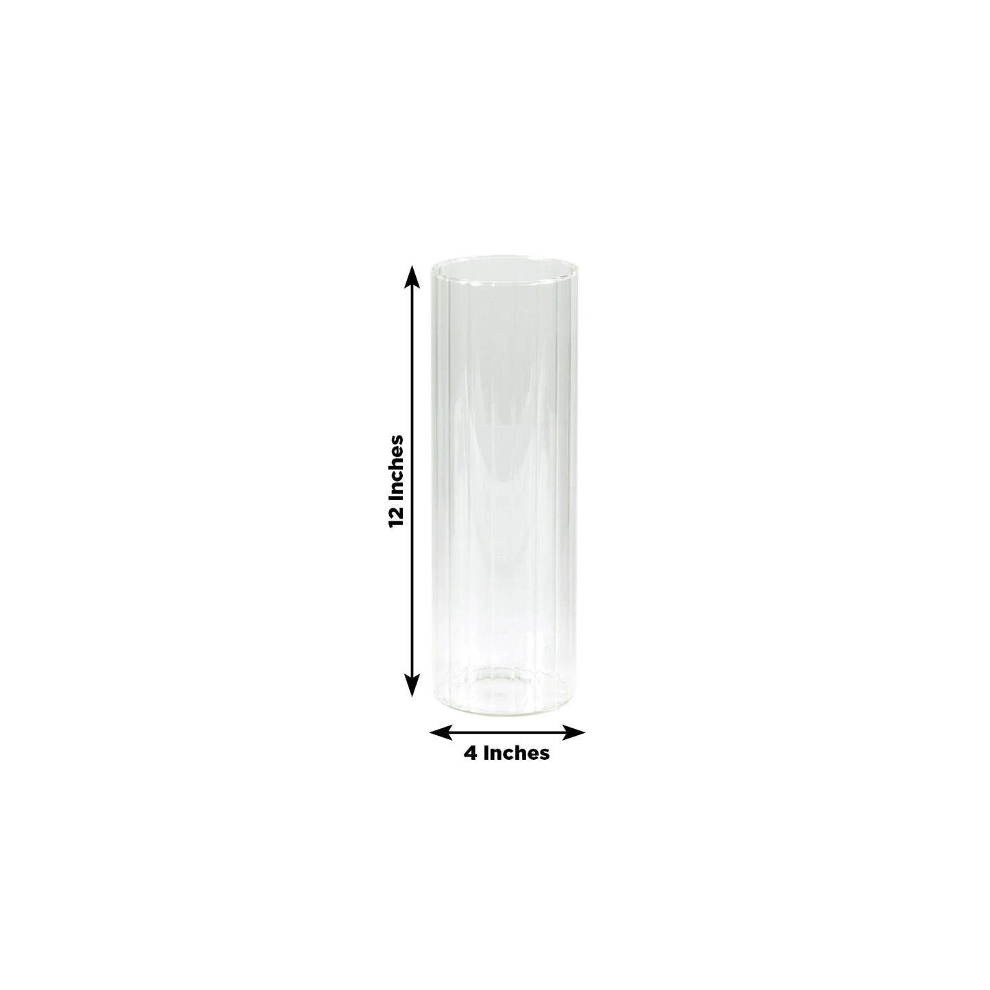 12" Ribbed Cylinder Glass Vases – 6 Pack Clear Tall Vases for Floral Arrangements, Tabletop Decor & Events
