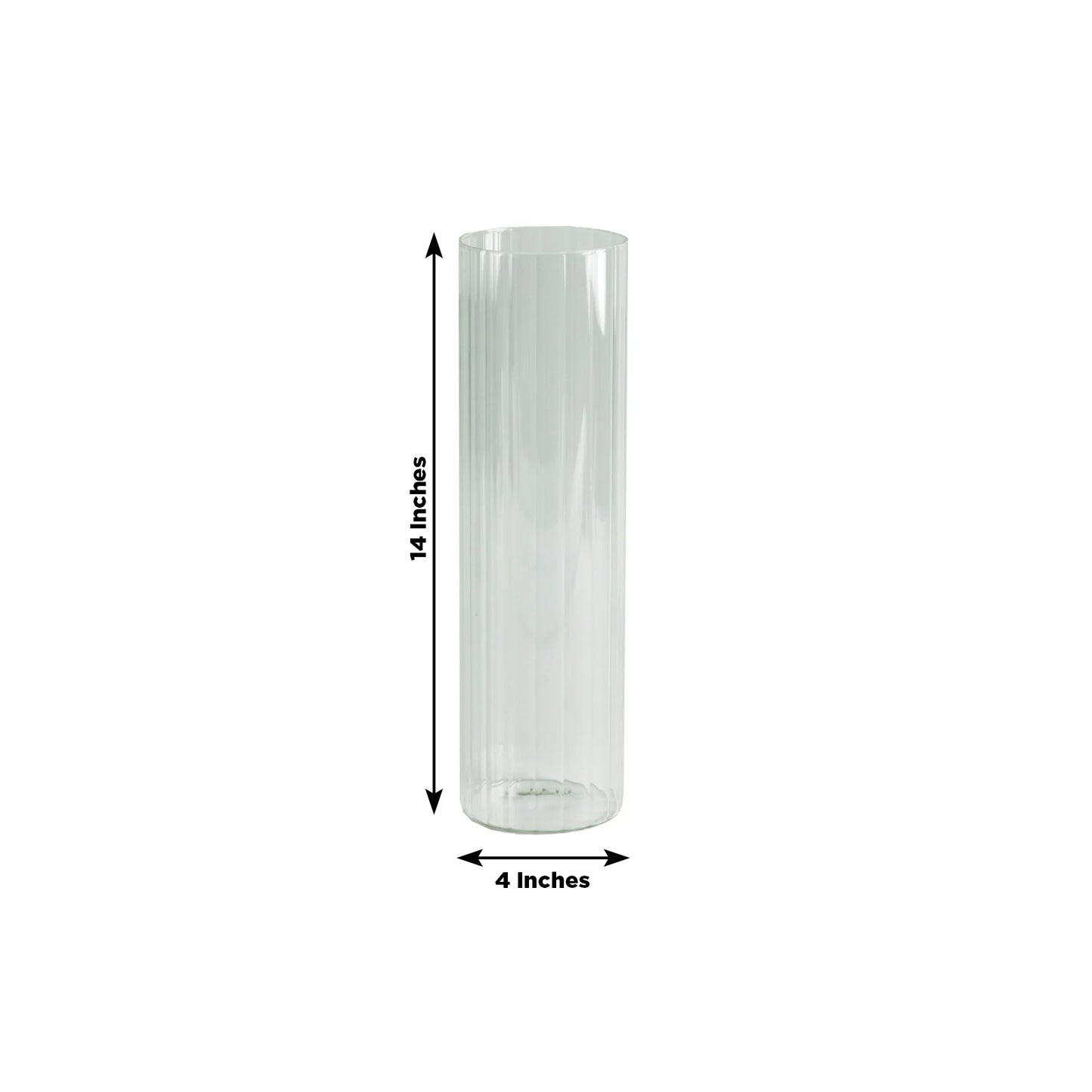 14" Ribbed Cylinder Glass Vases 6-Pack – Tall Clear Decorative Vases for Dining Tables, Mantels & Modern Interiors