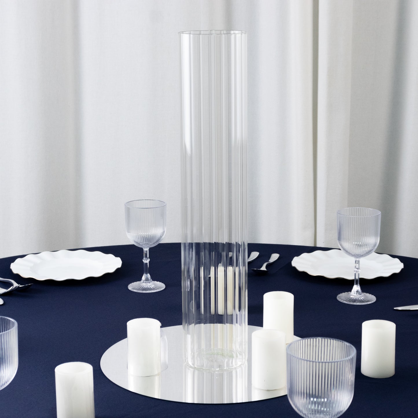 20" Ribbed Cylinder Glass Vases 6-Pack – Tall Clear Vases for Pampas Grass, Fresh Flowers & Elegant Event Decor