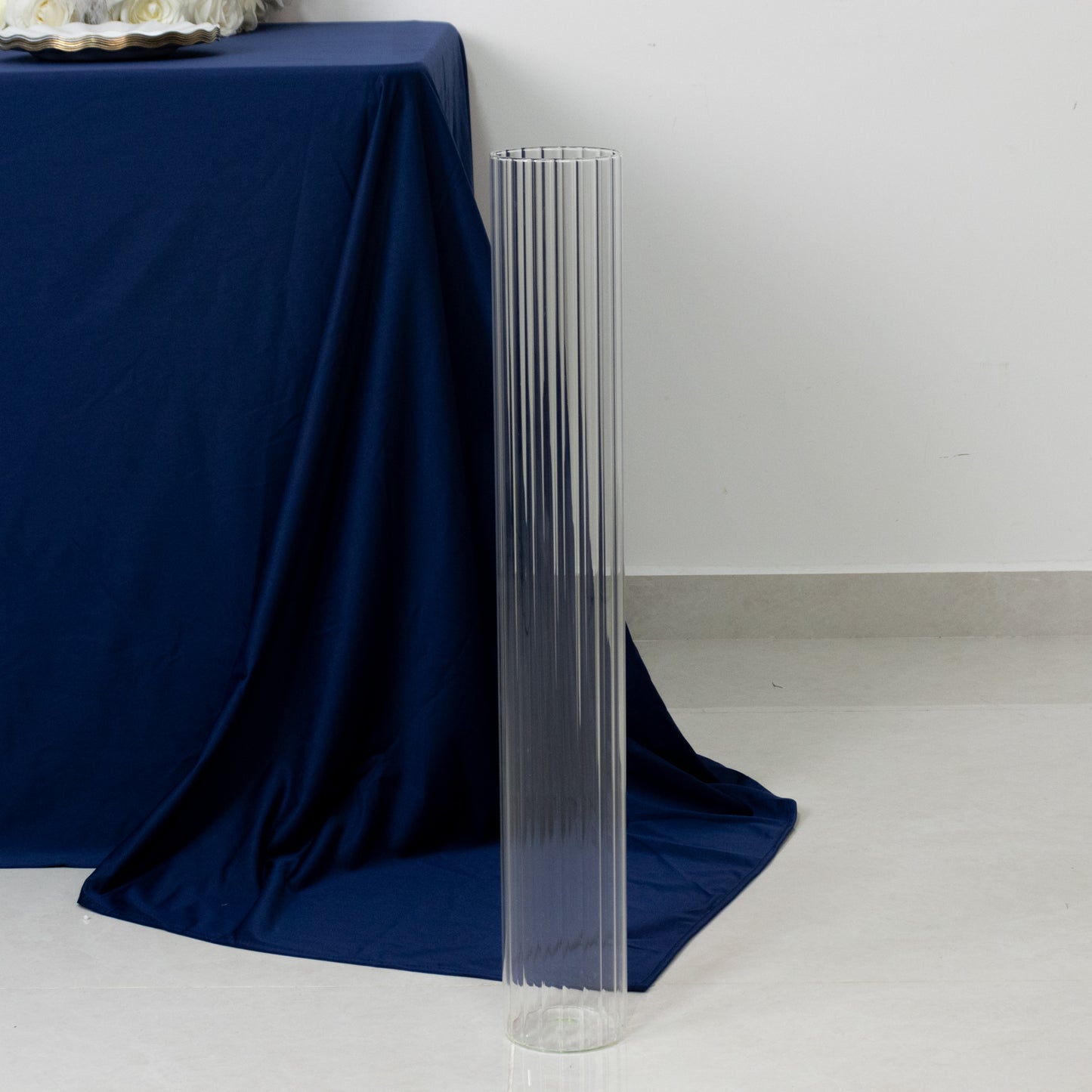 28" Ribbed Cylinder Glass Vases 2 Pack – Extra Tall Decorative Vases for Aisles, Reception Tables & Event Venues