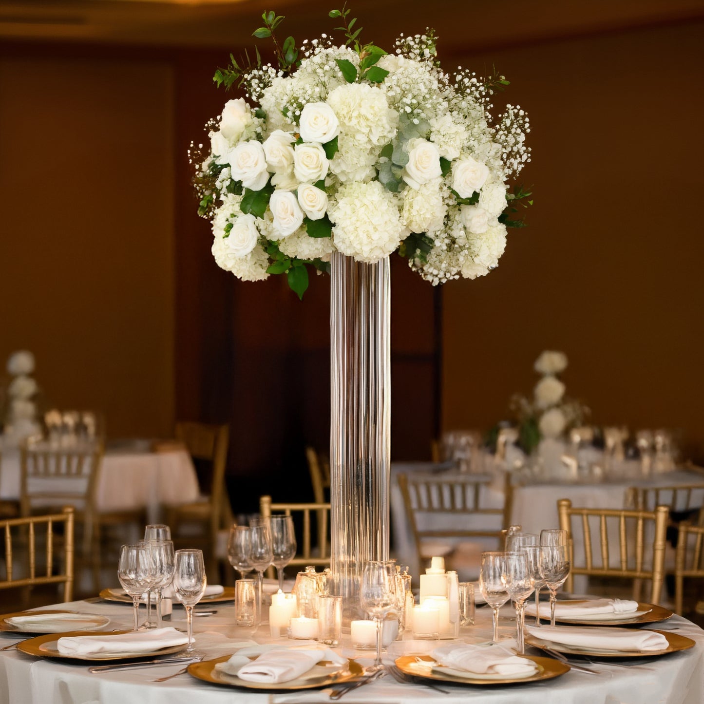 40" Ribbed Cylinder Floor Vases 2 Pack – Oversized Clear Glass Vases for Grand Venue Displays & Lobbies