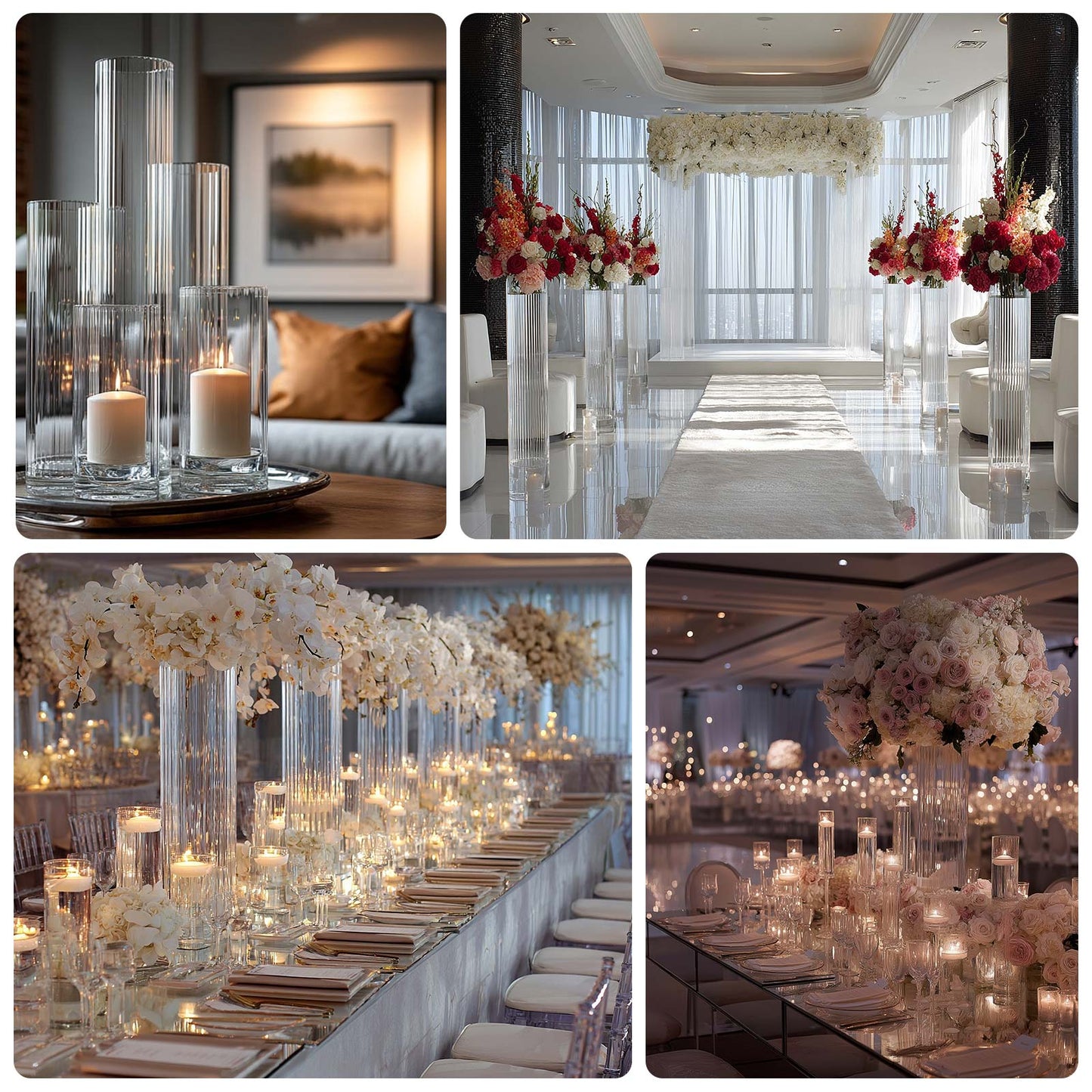 20inch Ribbed Cylinder Glass Vases 6-Pack – Tall Clear Vases