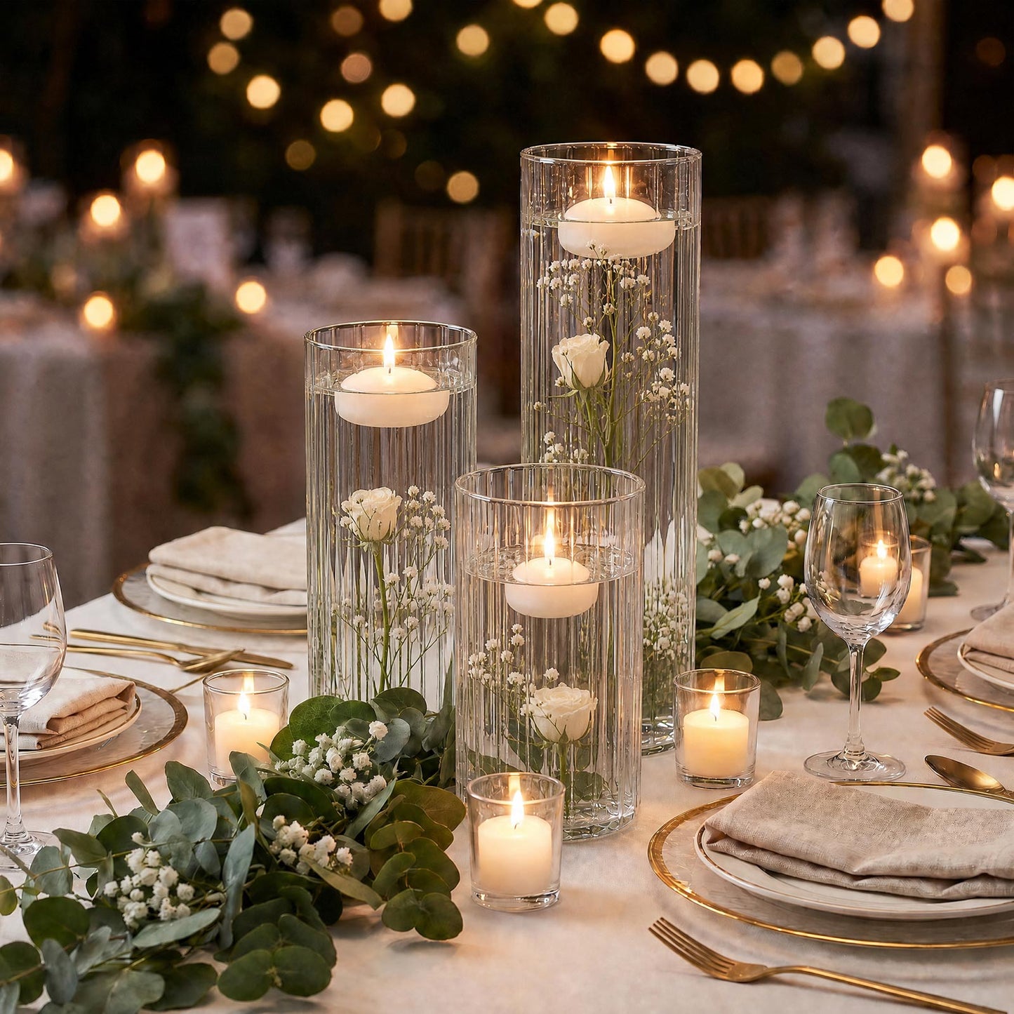 Set of 3 Clear Fluted Glass Cylinder Vases, Ribbed Column Floral Vases for Wedding Centerpieces - 6"