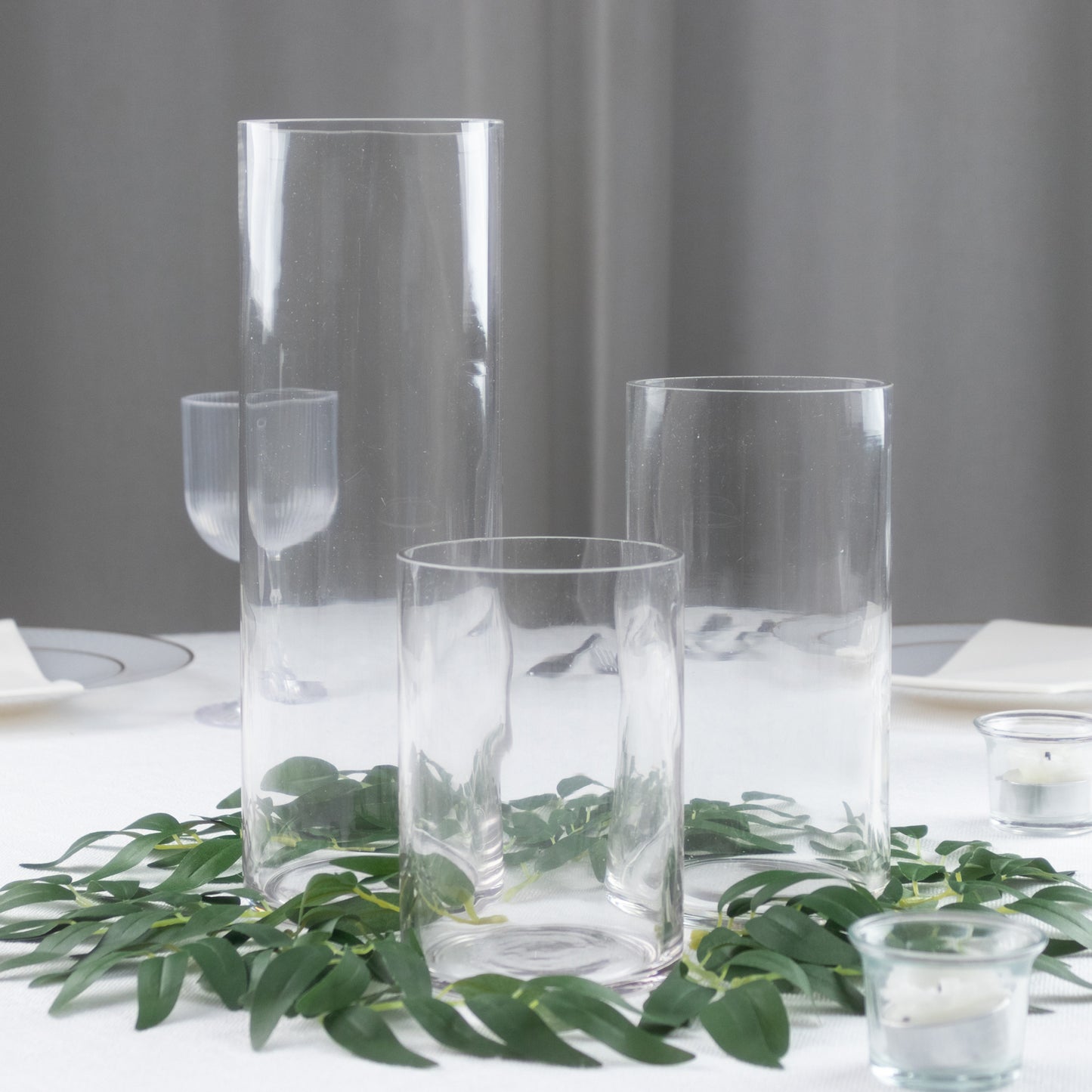 Premium Glass Cylinder Vase Set of 3 – Clear Vases for Flowers, Candles & Table Centerpieces – 6", 8", 12"