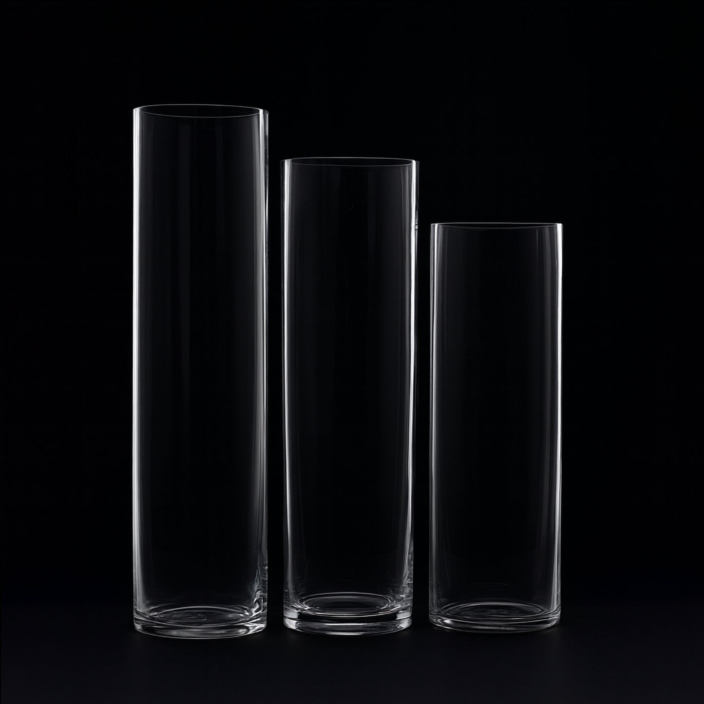 Premium Glass Cylinder Vase Set of 3 – Clear Vases for Flowers, Candles & Table Centerpieces – 12", 14", 16"