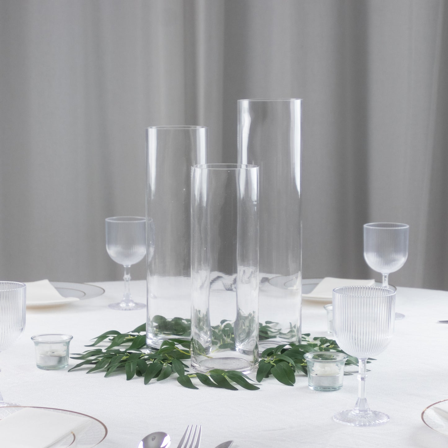 Premium Glass Cylinder Vase Set of 3 – Clear Vases for Flowers, Candles & Table Centerpieces – 12", 14", 16"