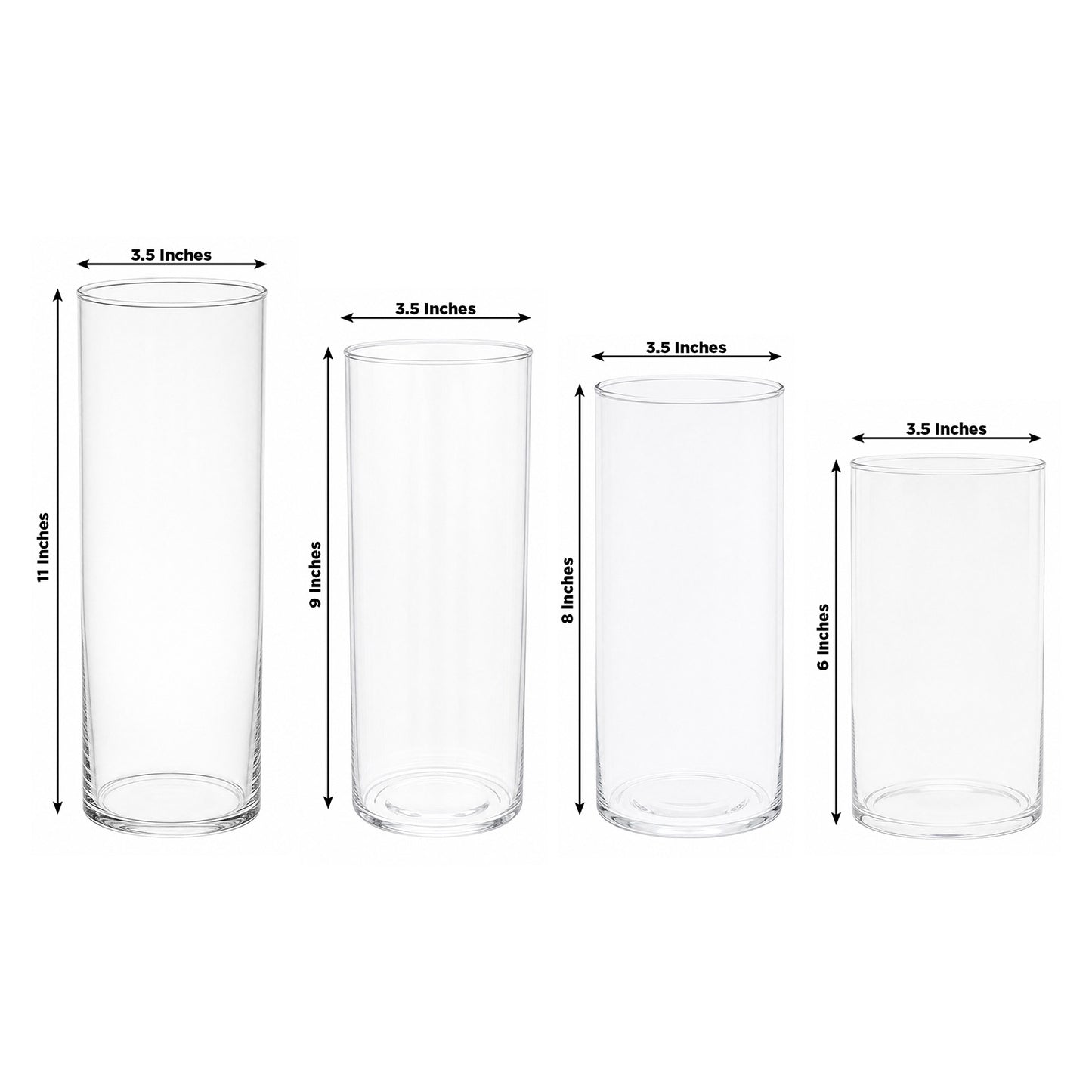 Set of 8 Assorted Clear Glass Cylinder Vases for Floating Candles, Floral Arrangements & Centerpiece