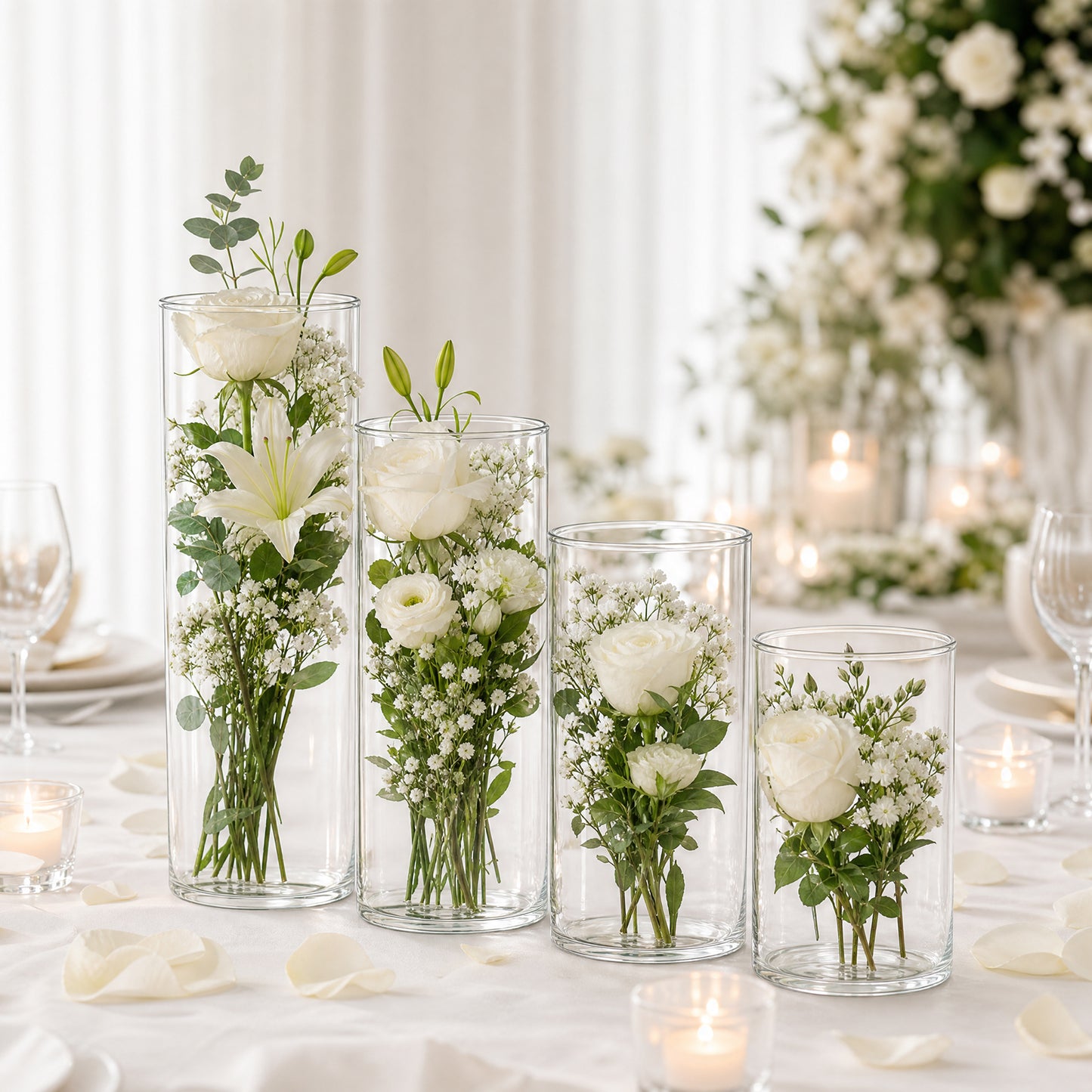 Set of 8 Assorted Clear Glass Cylinder Vases for Floating Candles, Floral Arrangements & Centerpiece