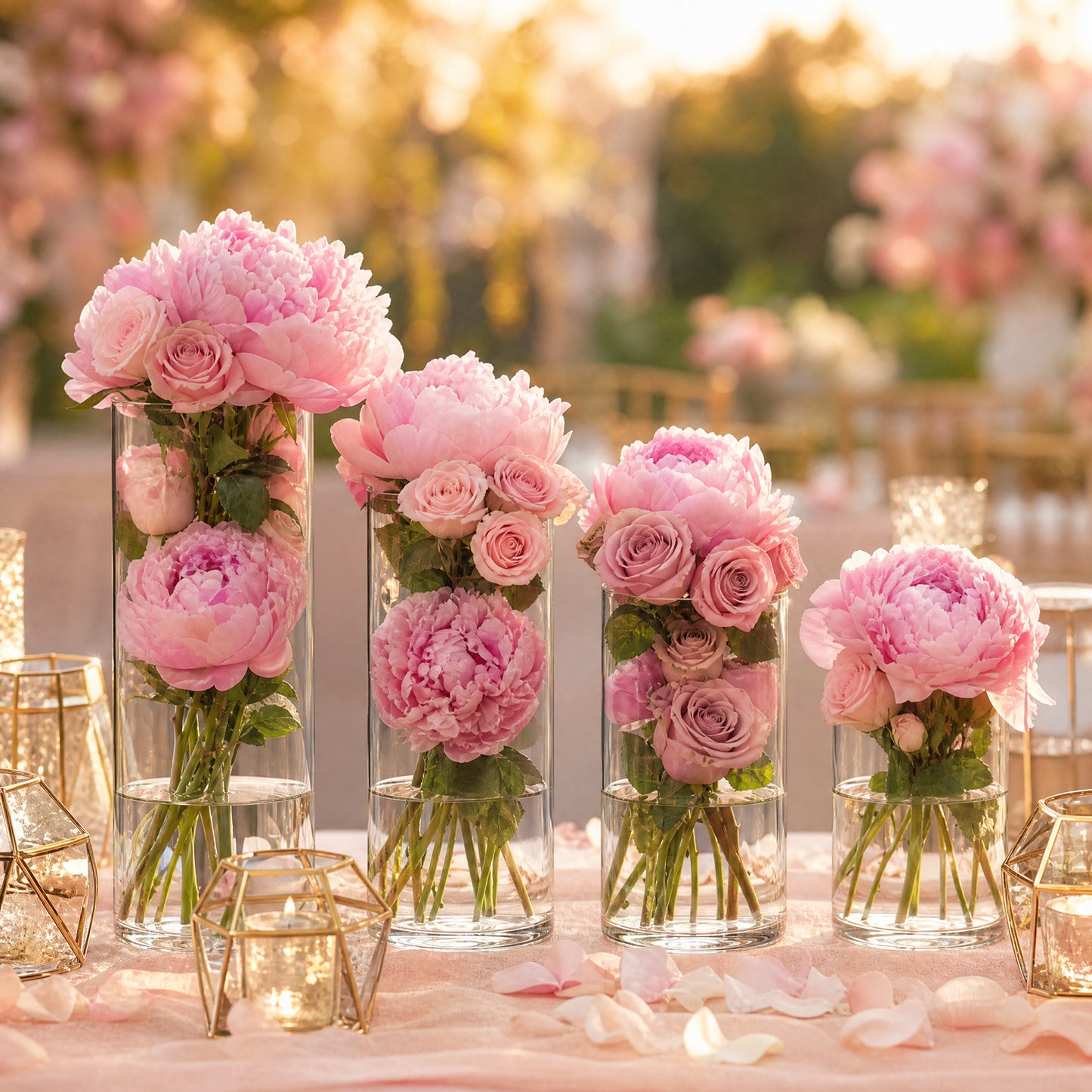 Set of 8 Assorted Clear Glass Cylinder Vases for Floating Candles, Floral Arrangements & Centerpiece