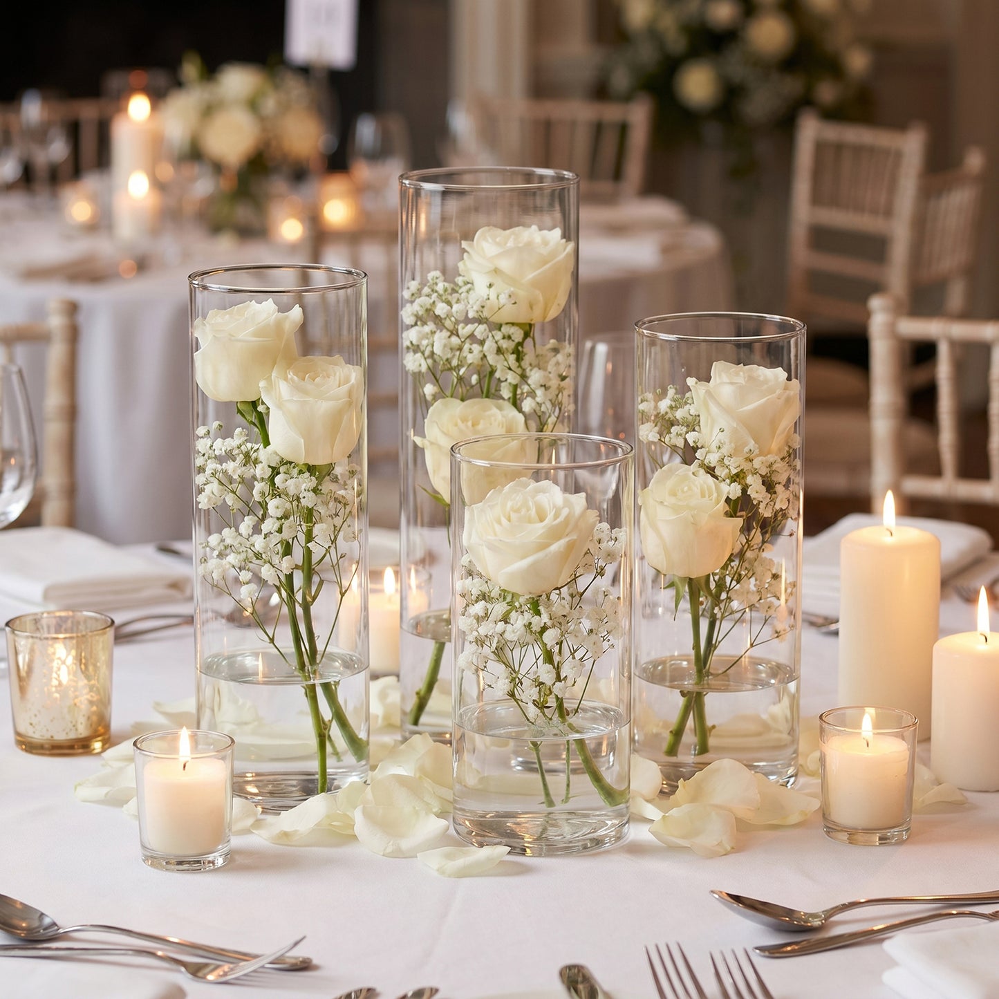 Set of 8 Assorted Clear Glass Cylinder Vases for Floating Candles, Floral Arrangements & Centerpiece