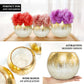 Gold foiled crackle glass bud vase with flowers, perfect for table centerpiece.