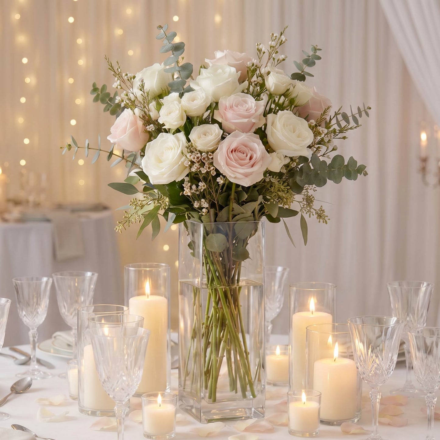 6 Pack Clear Glass Vases 12"x4" - Heavy Duty Square Flower Vase for Wedding Centerpieces & Floral Ar