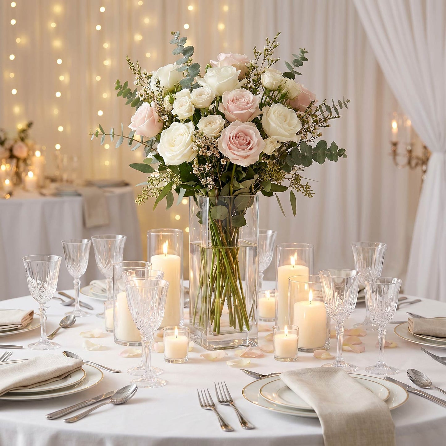 6 Pack Clear Glass Vases 12"x4" - Heavy Duty Square Flower Vase for Wedding Centerpieces & Floral Ar