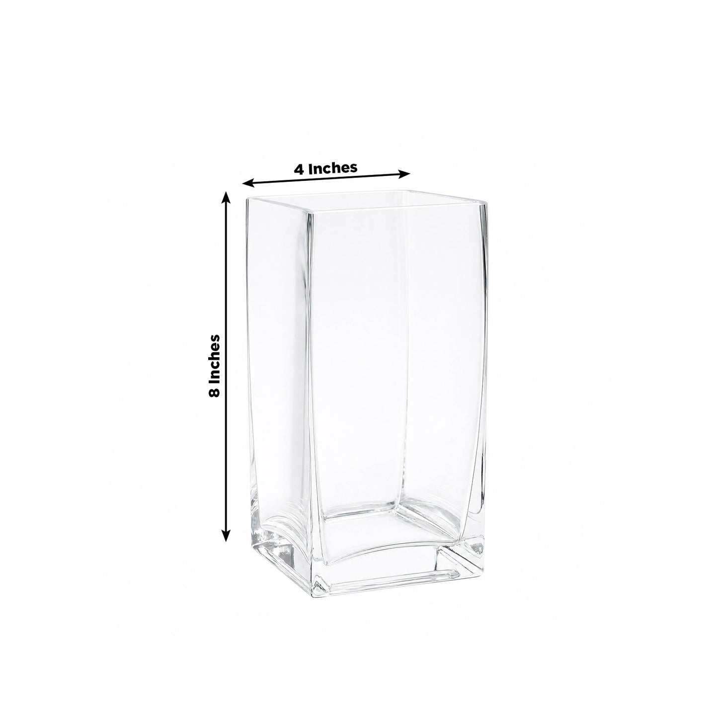 6 Pack Clear Glass Vases 8"x4" - Heavy Duty Square Flower Vase for Wedding Centerpieces & Floral Arr