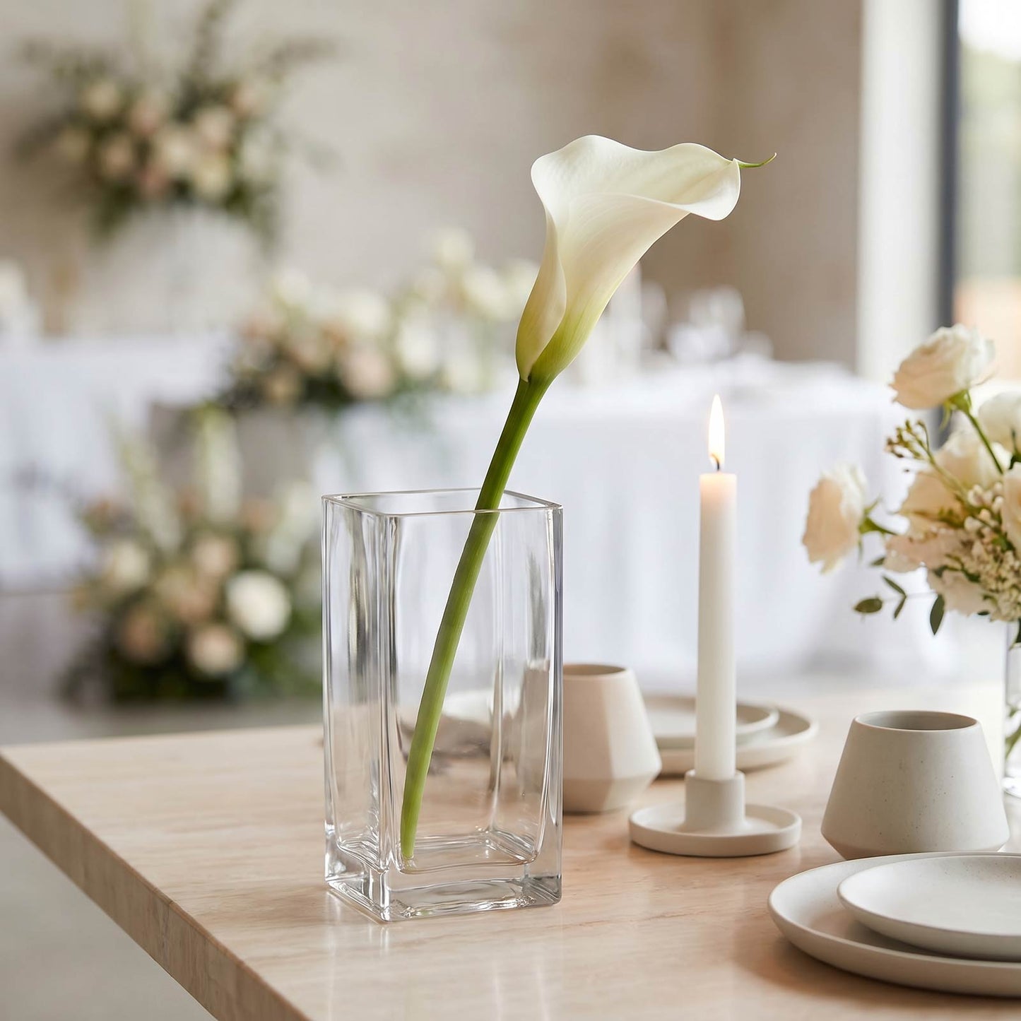 6 Pack Clear Glass Vases 8"x4" - Heavy Duty Square Flower Vase for Wedding Centerpieces & Floral Arr