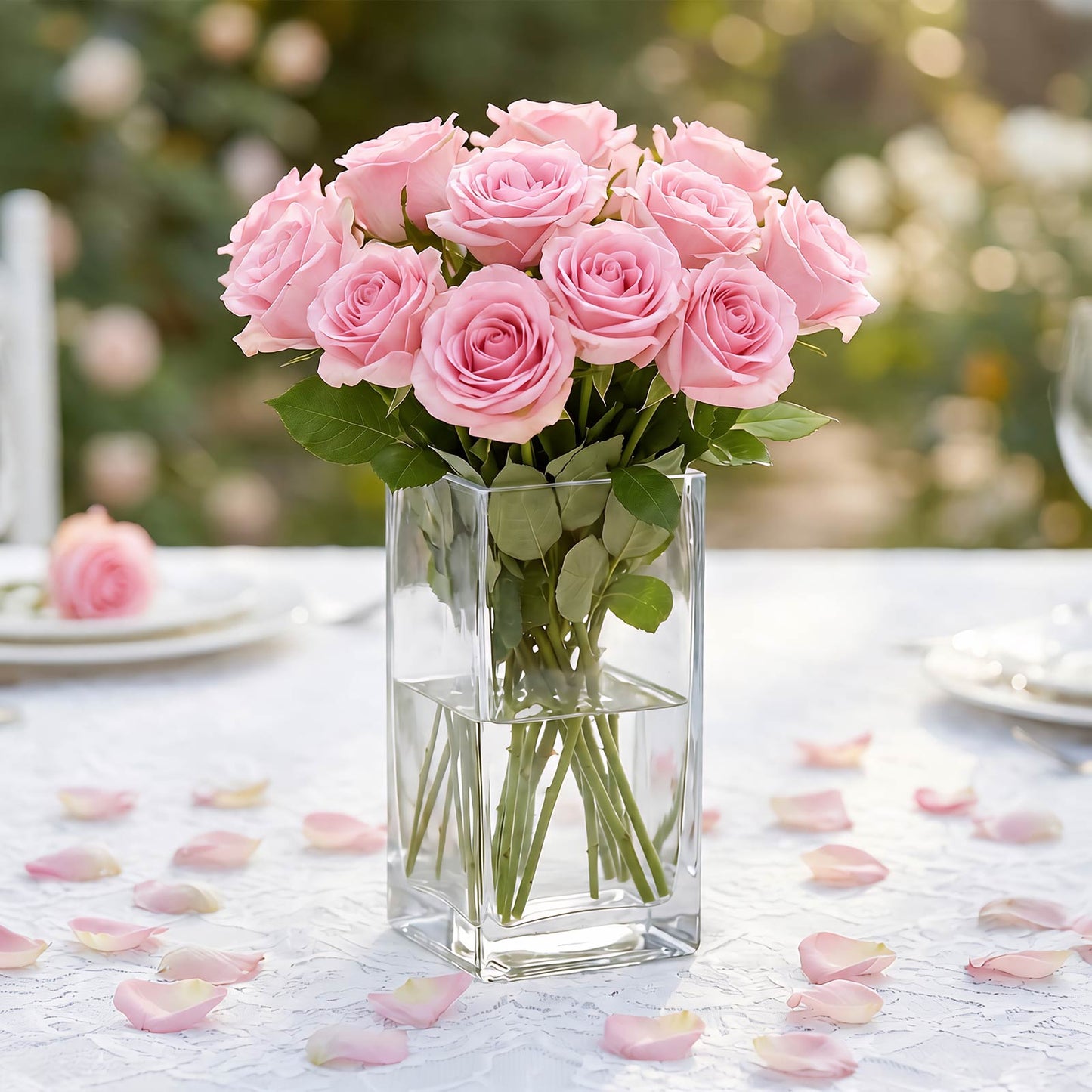 6 Pack Clear Glass Vases 8"x4" - Heavy Duty Square Flower Vase for Wedding Centerpieces & Floral Arr