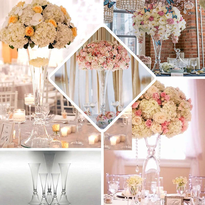 Set of 2 | 24" Clear Reversible Clarinet Glass Trumpet Vase, Tall Glass Vases