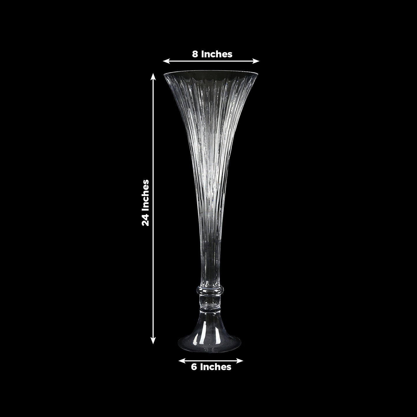 2 Pack Clear Ribbed Glass Trumpet Vases 24", Fluted Tall Reversible Flower Vases for Table Centerpie