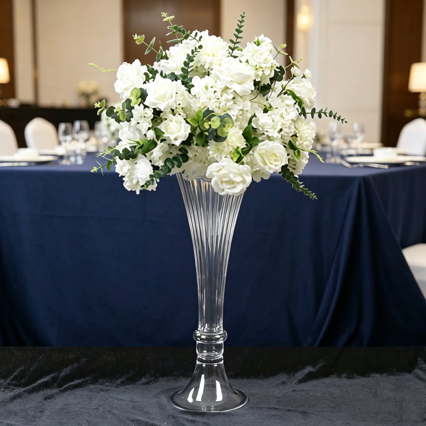 2 Pack Clear Ribbed Glass Trumpet Vases 24", Fluted Tall Reversible Flower Vases for Table Centerpie