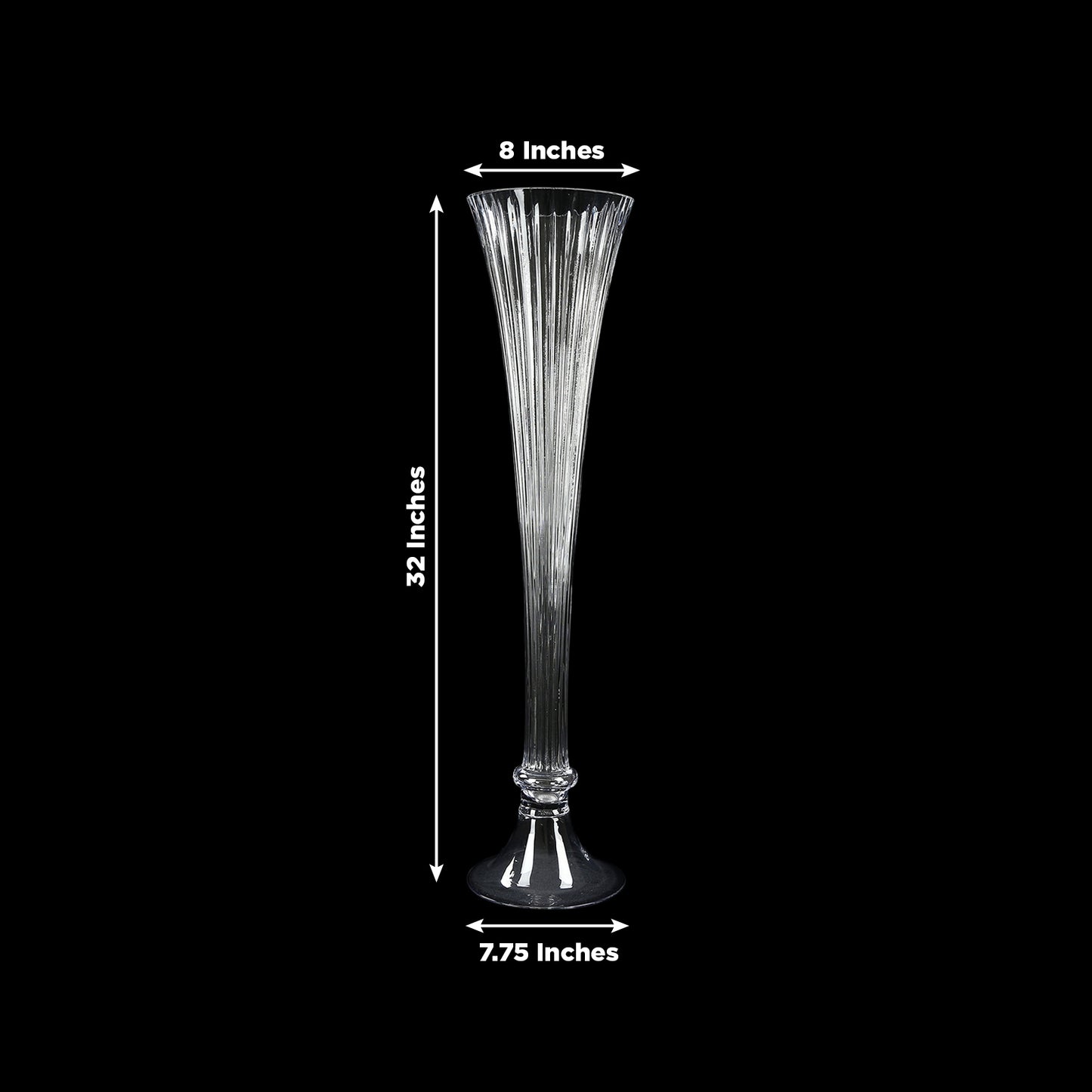 Clear Ribbed Glass Trumpet Vases 32", Fluted Tall Reversible Flower Vases for Table Centerpieces
