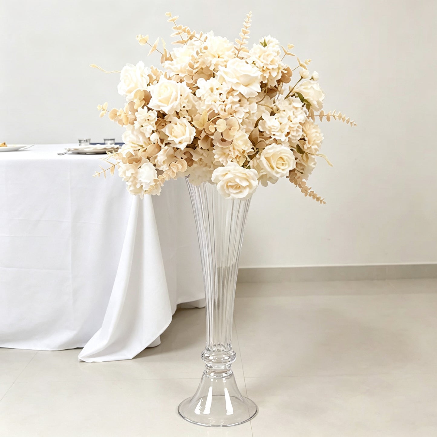 Clear Ribbed Glass Trumpet Vases 32", Fluted Tall Reversible Flower Vases for Table Centerpieces