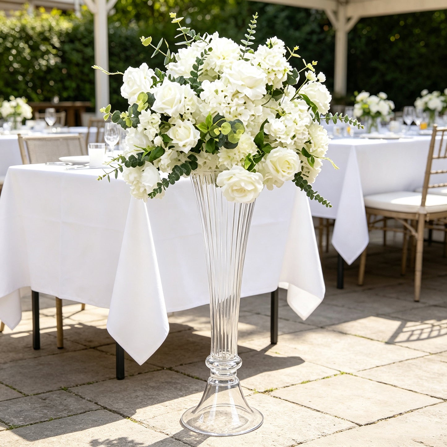 Clear Ribbed Glass Trumpet Vases 32", Fluted Tall Reversible Flower Vases for Table Centerpieces