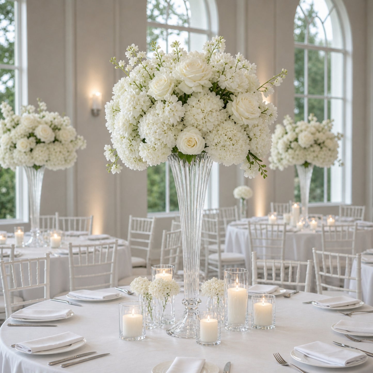 Clear Ribbed Glass Trumpet Vases 32", Fluted Tall Reversible Flower Vases for Table Centerpieces