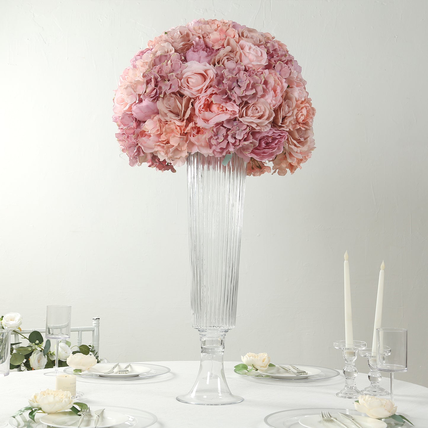 4 Pack 26" Tall Clear Ribbed Glass Trumpet Vases, Heavy Duty Flower Vases for Weddings and Centerpieces