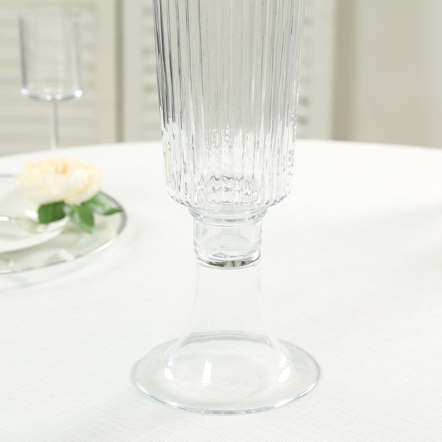 4 Pack 26" Tall Clear Ribbed Glass Trumpet Vases, Heavy Duty Flower Vases for Weddings and Centerpieces