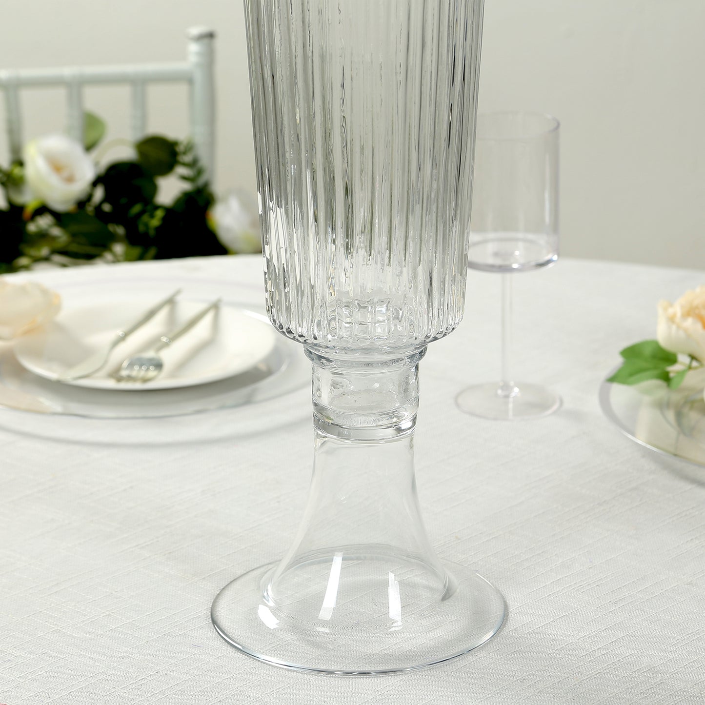 4 Pack 26" Tall Clear Ribbed Glass Trumpet Vases, Heavy Duty Flower Vases for Weddings and Centerpieces