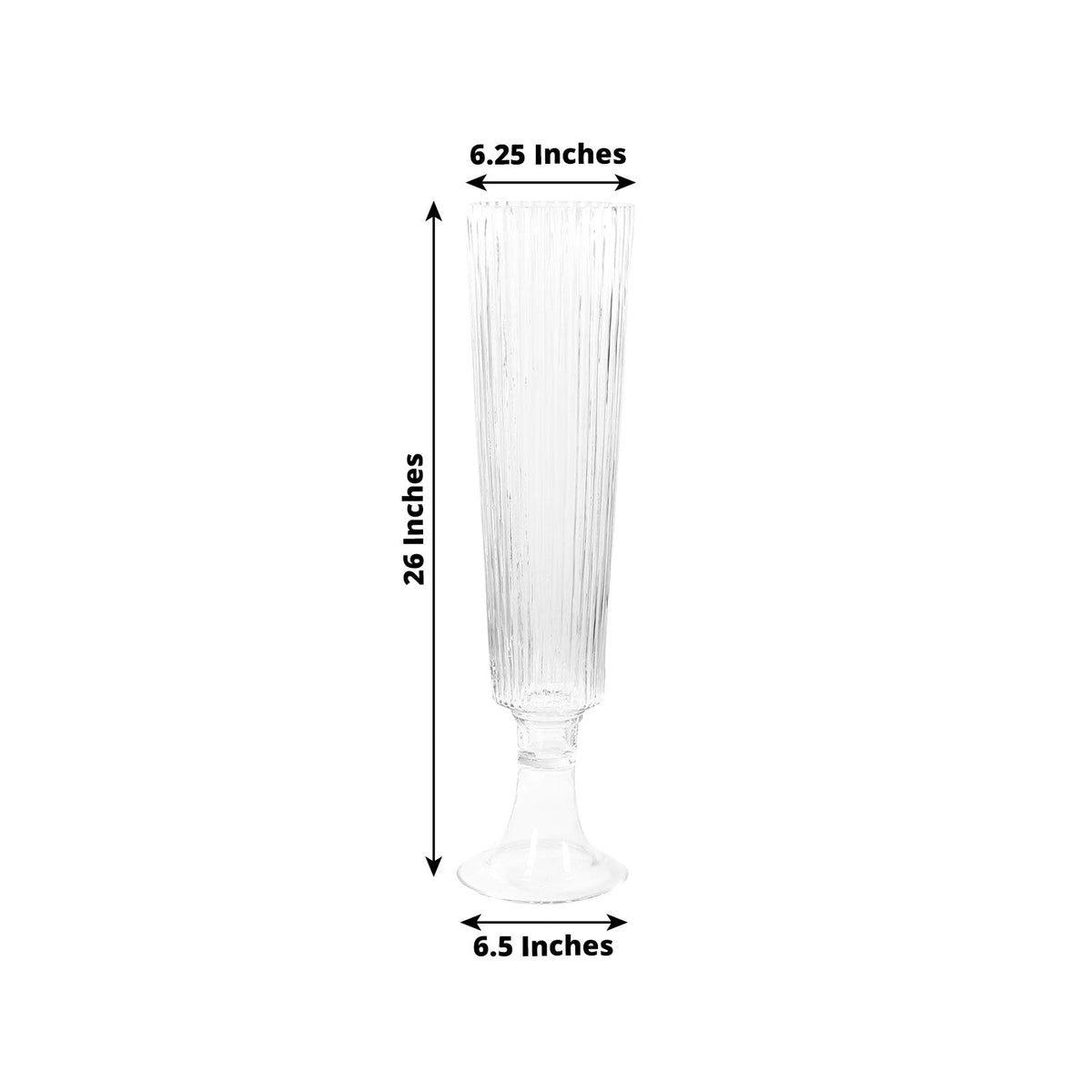 2 Pack Clear Ribbed Glass Trumpet Vases, 26" Tall - Wedding Floral Centerpiece