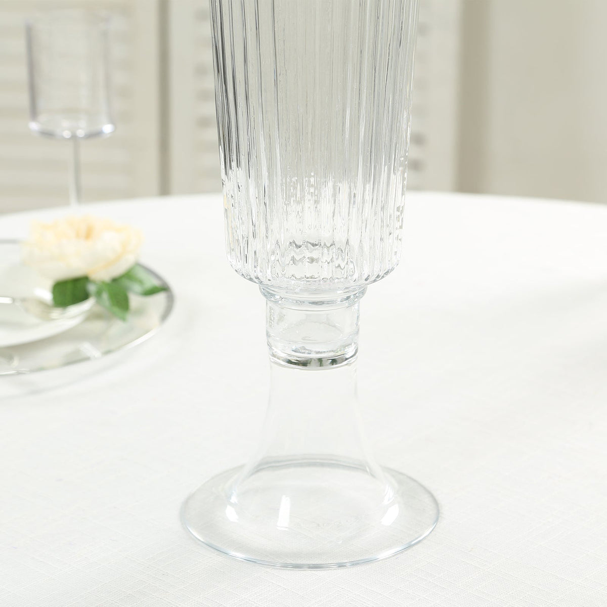 2 Pack Clear Ribbed Glass Trumpet Vases, 26" Tall - Wedding Floral Centerpiece