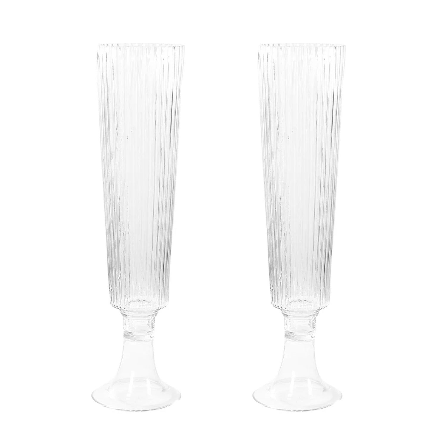 2-Pack Glass Trumpet Vases Ribbed Design Clear - Durable Flower Centerpieces for Events 32"