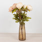Amber gold crystal cut vase with flowers, decorative centerpiece.
