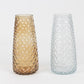 Amber gold diamond crystal cut urn glass vases, decorative table centerpieces.
