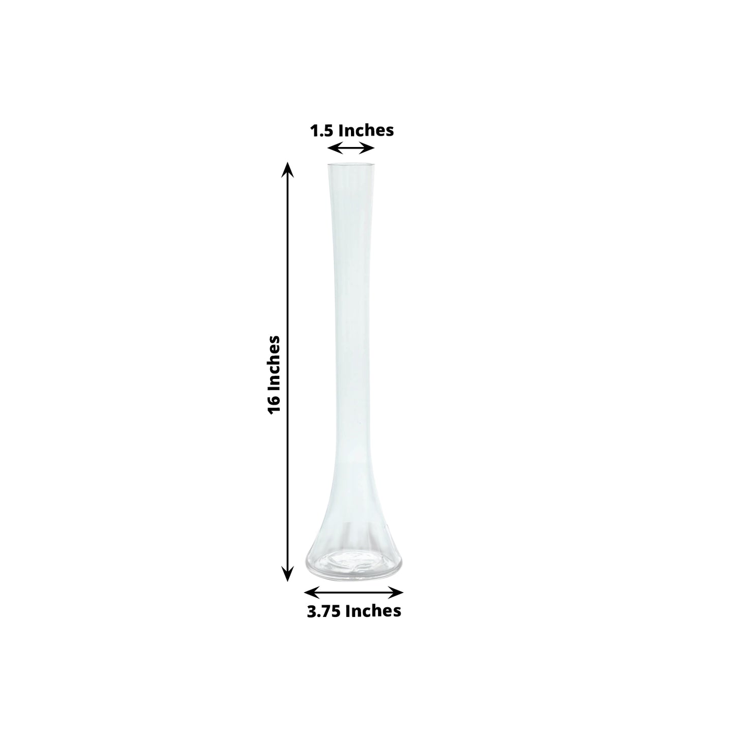 Clear glass Eiffel Tower vase, 16" tall, round base, perfect for centerpieces.