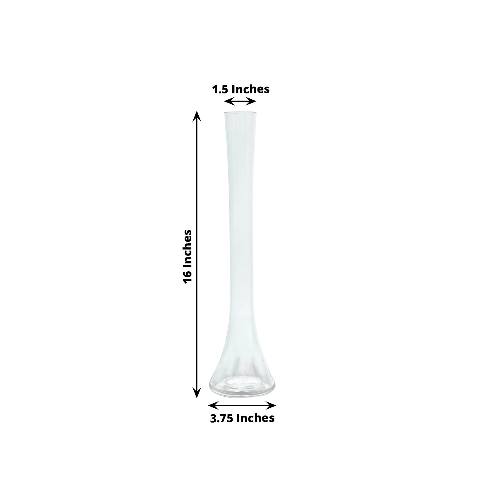 Clear glass Eiffel Tower vase, 16" tall, round base, perfect for centerpieces.