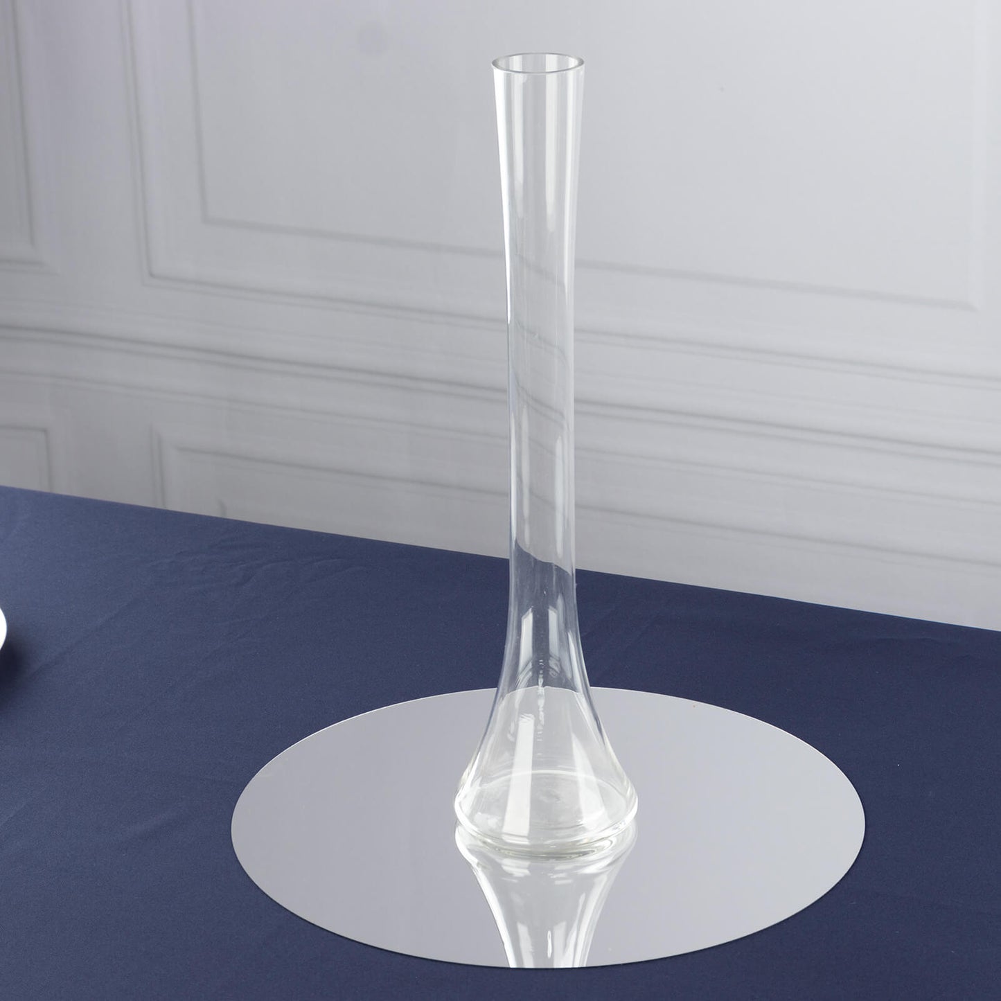 Clear heavy duty glass Eiffel Tower vase, 16" tall, with round base.
