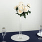 Clear glass Eiffel Tower vase with white roses, 16" tall centerpiece.