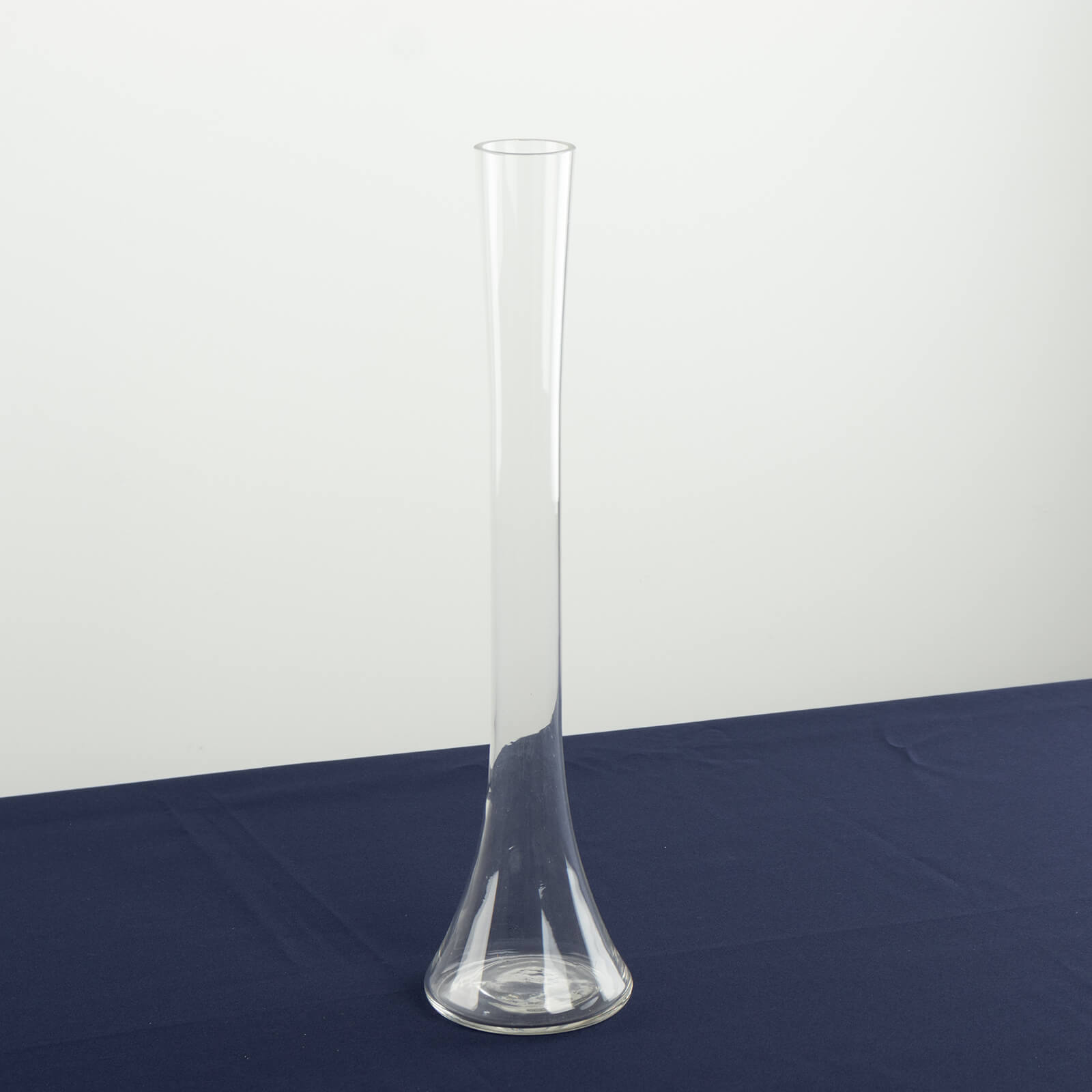 Clear glass Eiffel Tower vase, 16" tall, perfect for flower centerpieces.