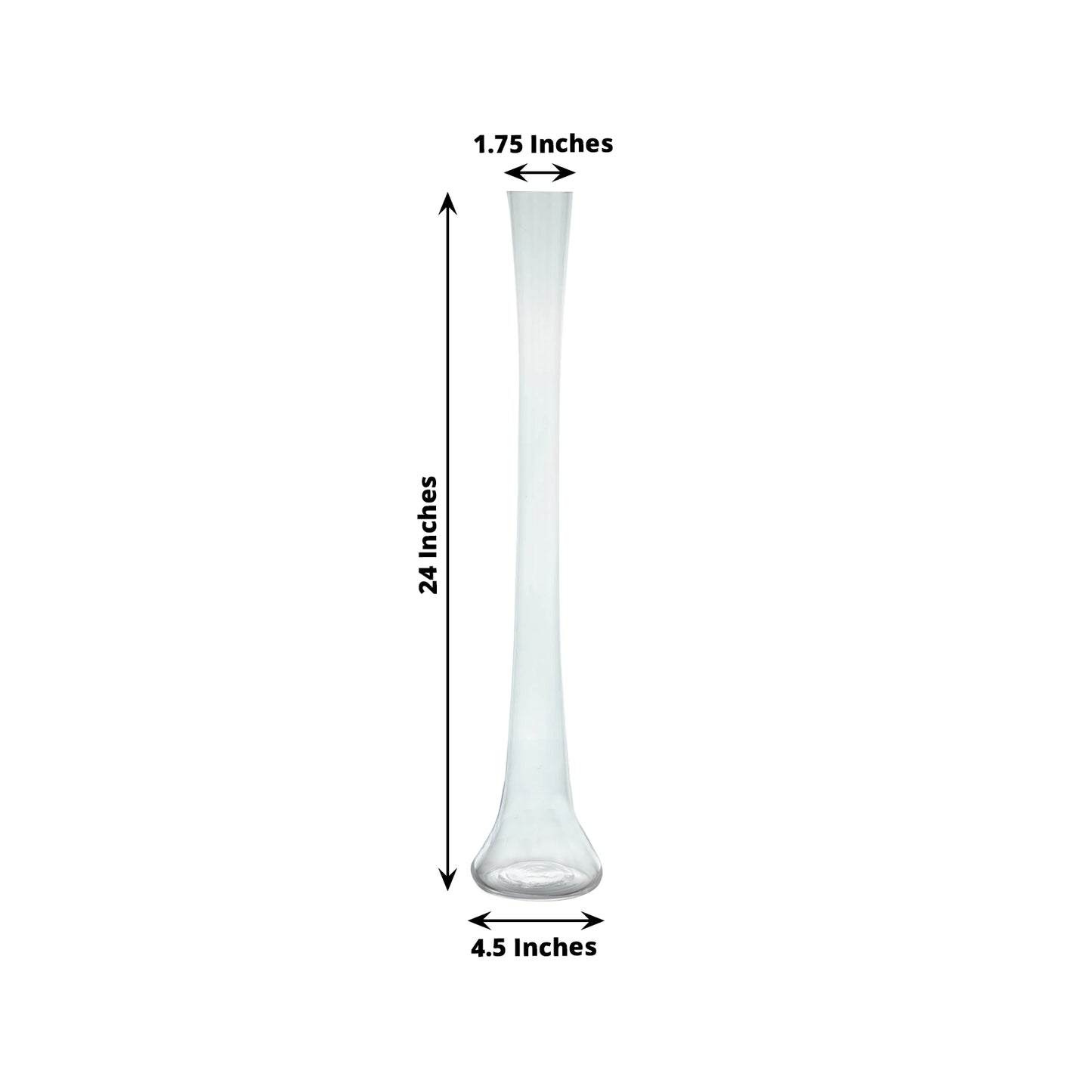 Clear 24" tall glass Eiffel Tower vase with round base for centerpieces.