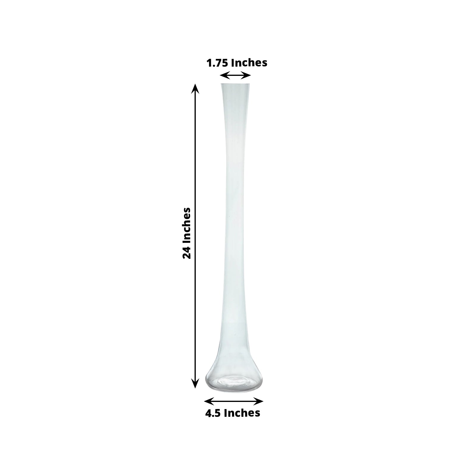Clear 24" tall glass Eiffel Tower vase with round base for centerpieces.