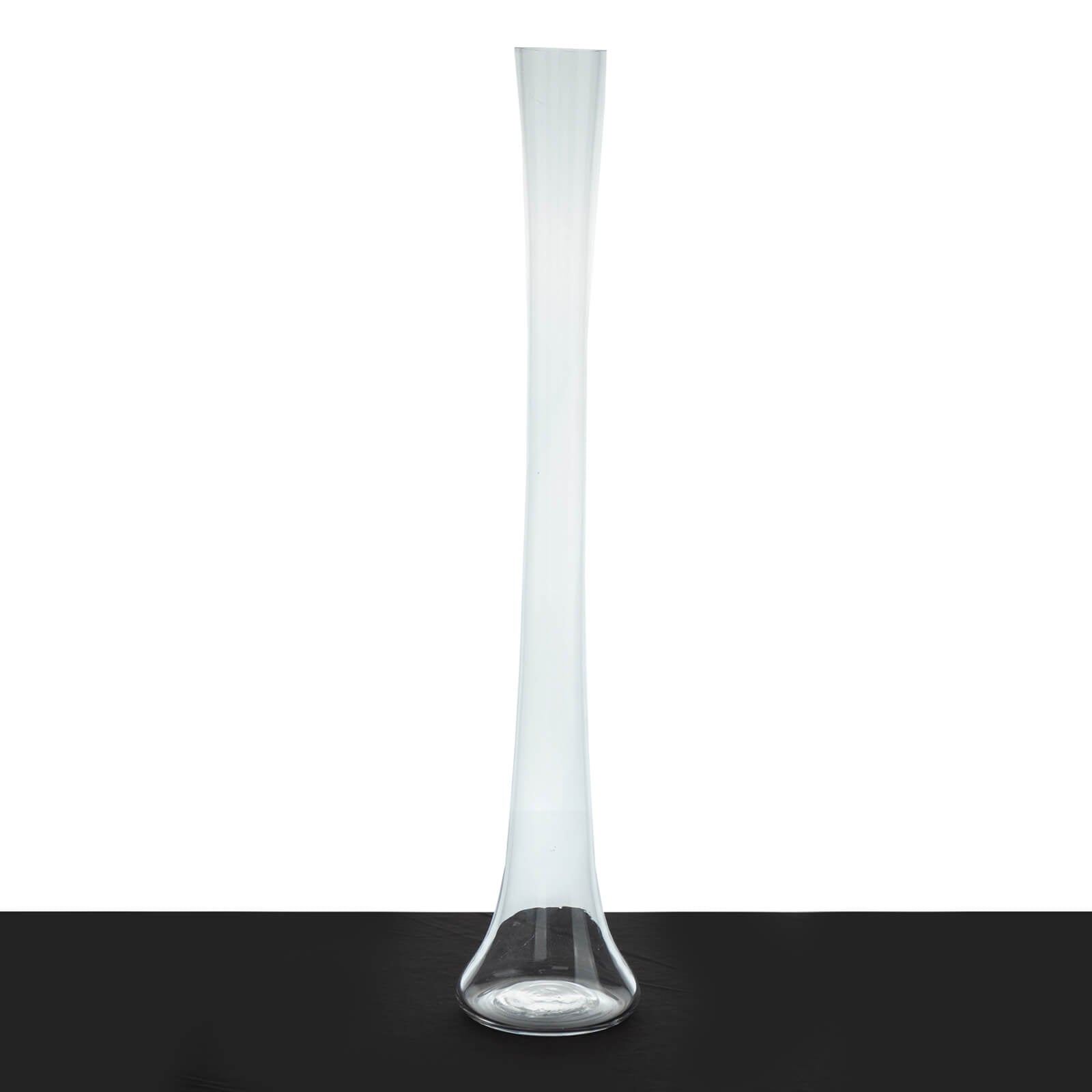 Clear glass Eiffel Tower vase, 24" tall, perfect for flower centerpieces.