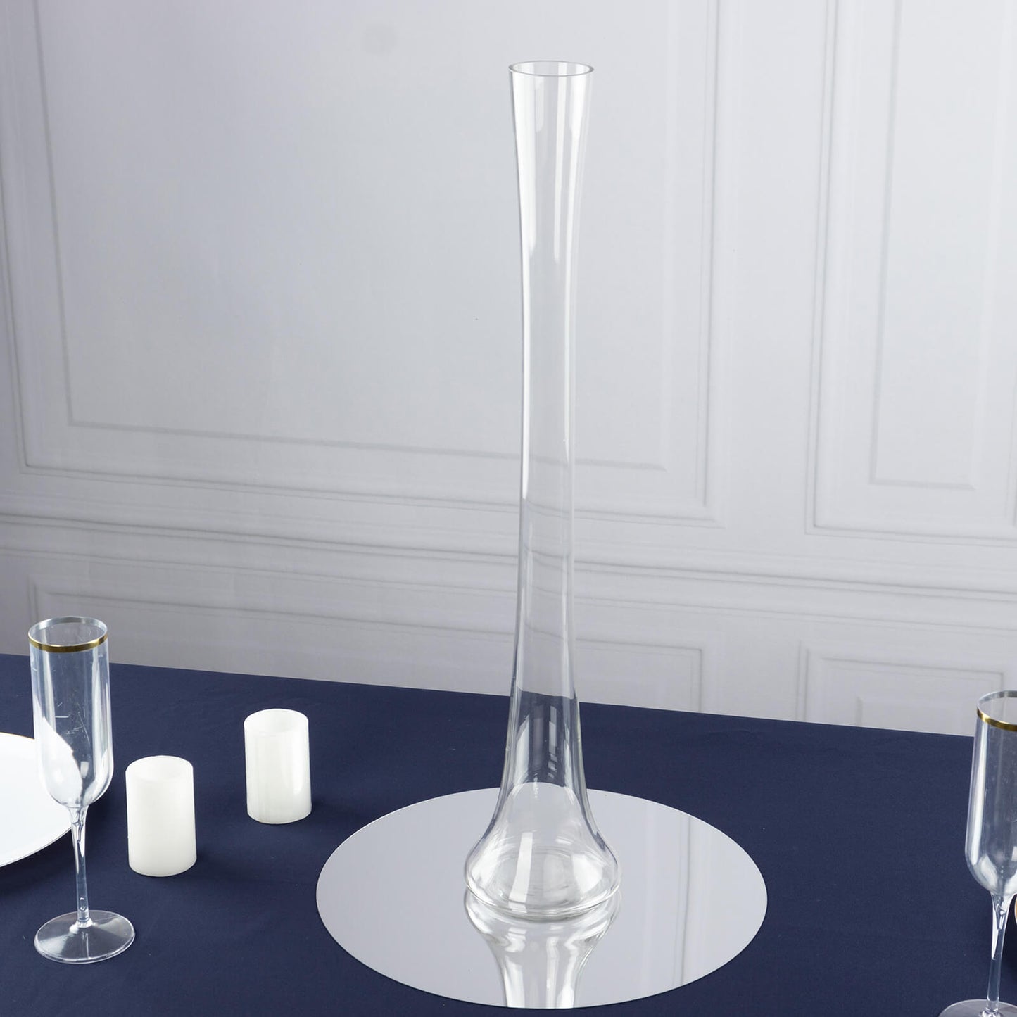 Clear heavy duty glass Eiffel Tower vase, 24" tall, perfect for centerpieces.