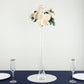 Clear glass Eiffel Tower vase with white roses, 24" tall centerpiece.