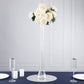 Clear heavy duty glass Eiffel Tower vase with white roses centerpiece.
